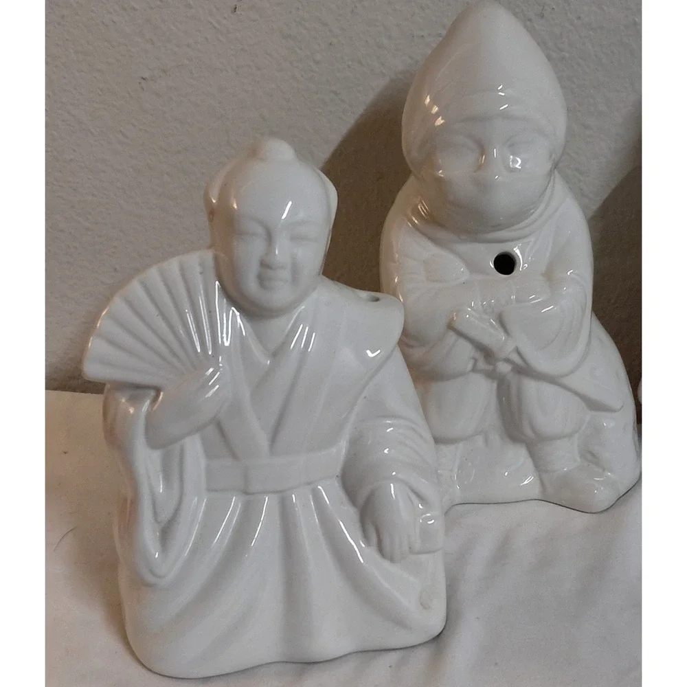 Vintage White Ceramic Tiki Mug Lot of 4 - Benihana Style Japanese Figurines